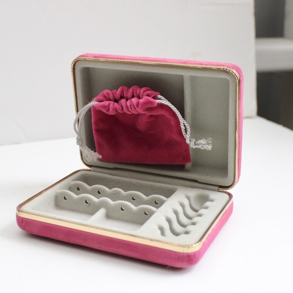 Vintage Other - Vintage Hot Pink Barbiecore Velvet Jewelry Storage Box Case